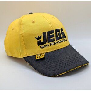 JEGS HIGH PERFORMANCE Yellow Black Baseball Hat Adjustable Strap Back Can Cooler